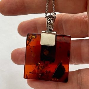 Natural cherry brown amber sterling artisan made pendant
